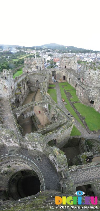 SX23277-82 View down Conwy Castle tower in the rain